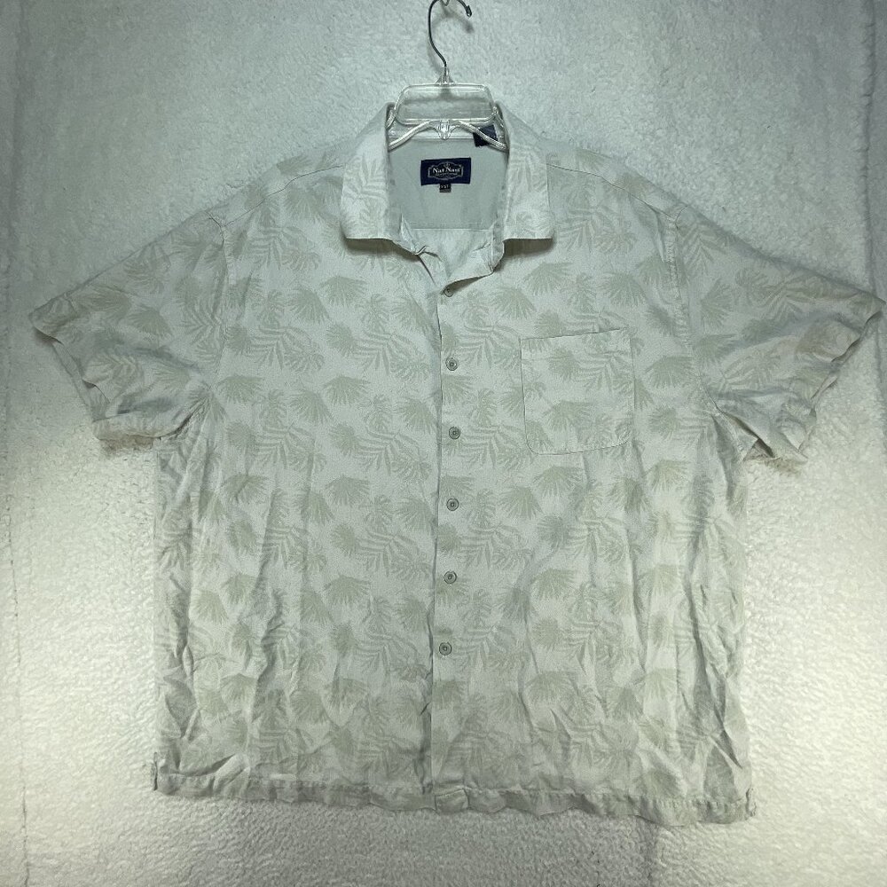 Nat Nast Mens XXL Light Green Short Sleeve Silk Blend Floral Print Shirt Pocket